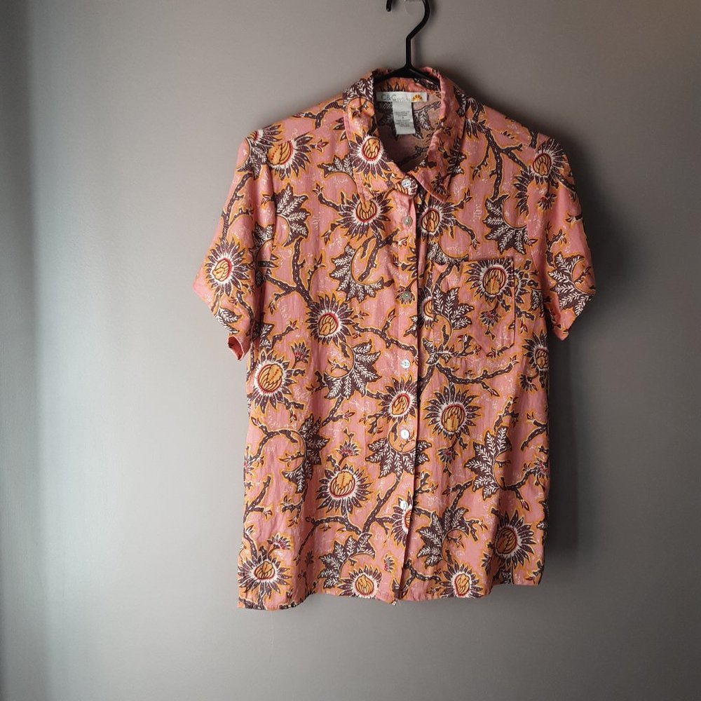 C&C California New! Women's Coral Linen Short Sleeve Collared Button Up Size XS
